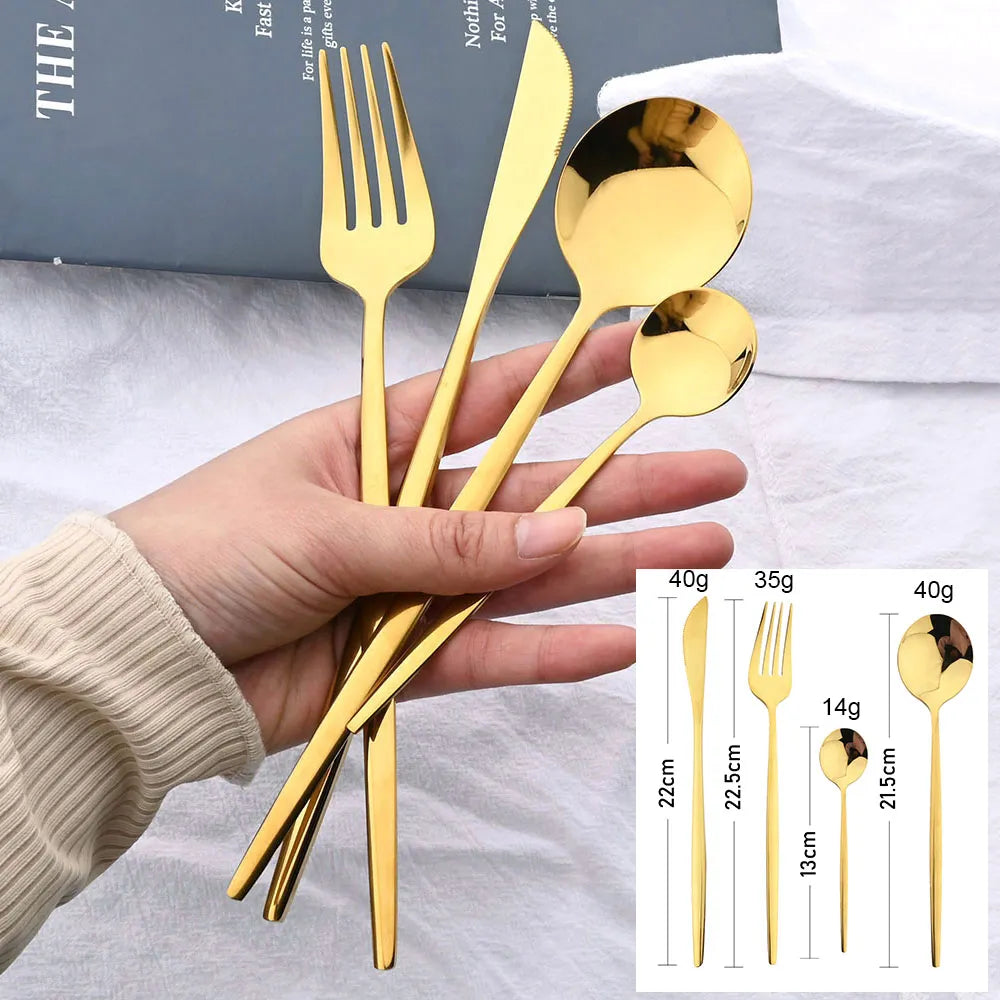 24Pcs Black Handle Golden Stainless Steel Tableware