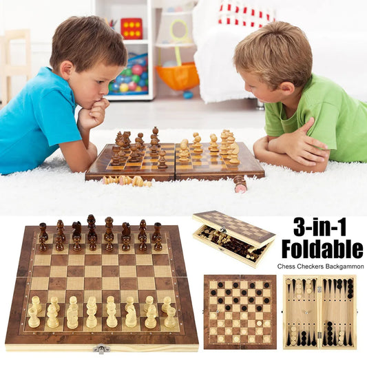 3 in 1 Chess Game Board Folding Wooden and Checkers