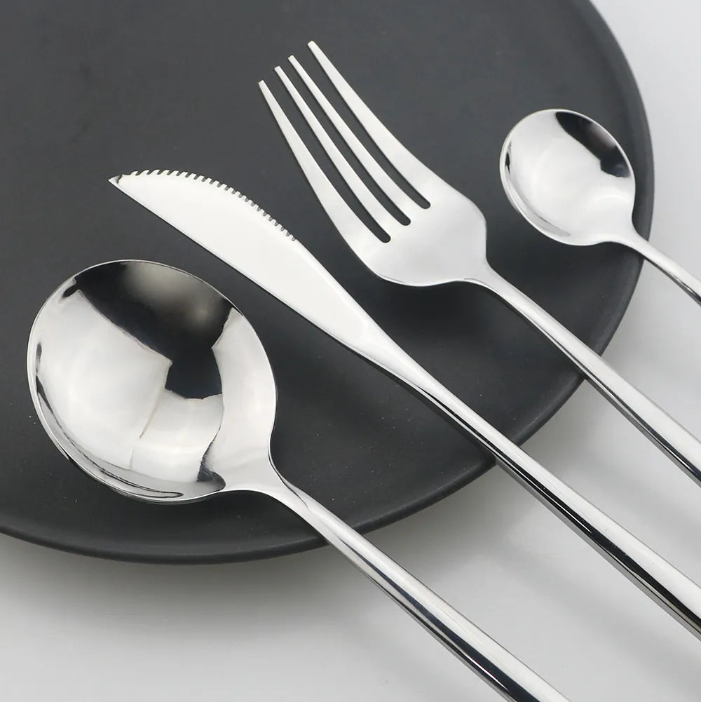 24Pcs Black Handle Golden Stainless Steel Tableware