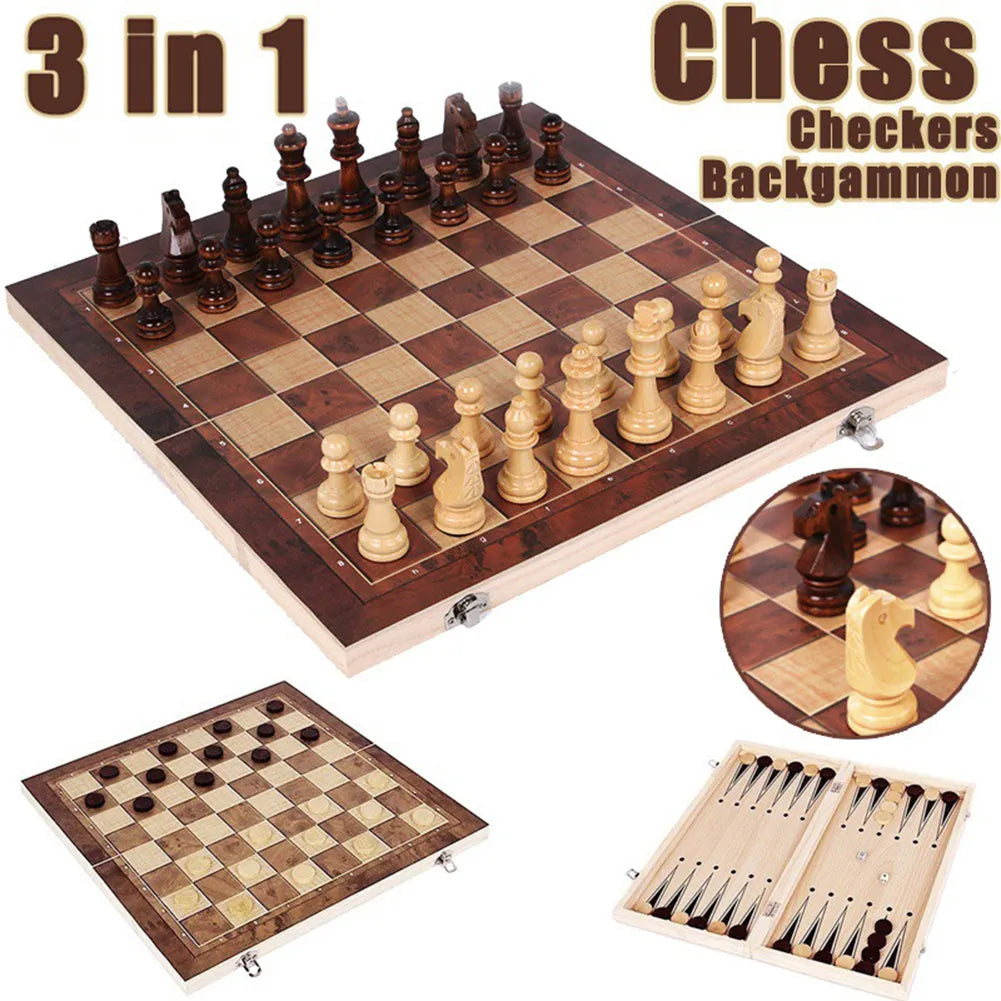 3 in 1 Chess Game Board Folding Wooden and Checkers
